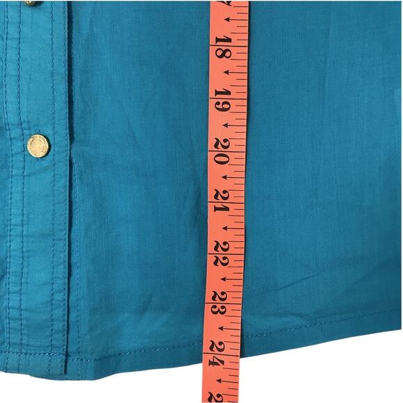TORY BURCH Brigitte Tab Sleeve Button Up Shirt Sz 0 Blue Classic Office Timeless - Picture 12 of 12